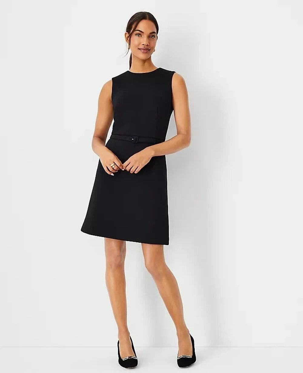 Ann Taylor The Petite Belted A-Line Dress In Double Knit - 14 Petite